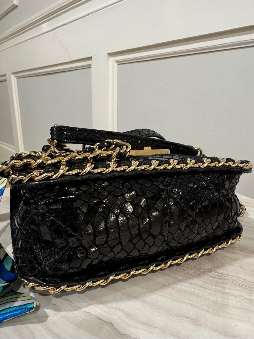 Michael Kors Bag Sloan Python Embossed Black Leather Convertible Crossbody - Picture 10 of 17
